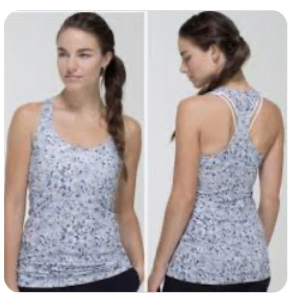 Lululemon Cool Racerback tank top Not So Petite Fleur Silver Spoon print sz 2/4
